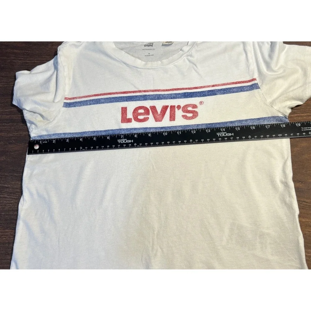 Levi's Reissued T-Shirt Size M White with Red/Blue Logo Small Stain